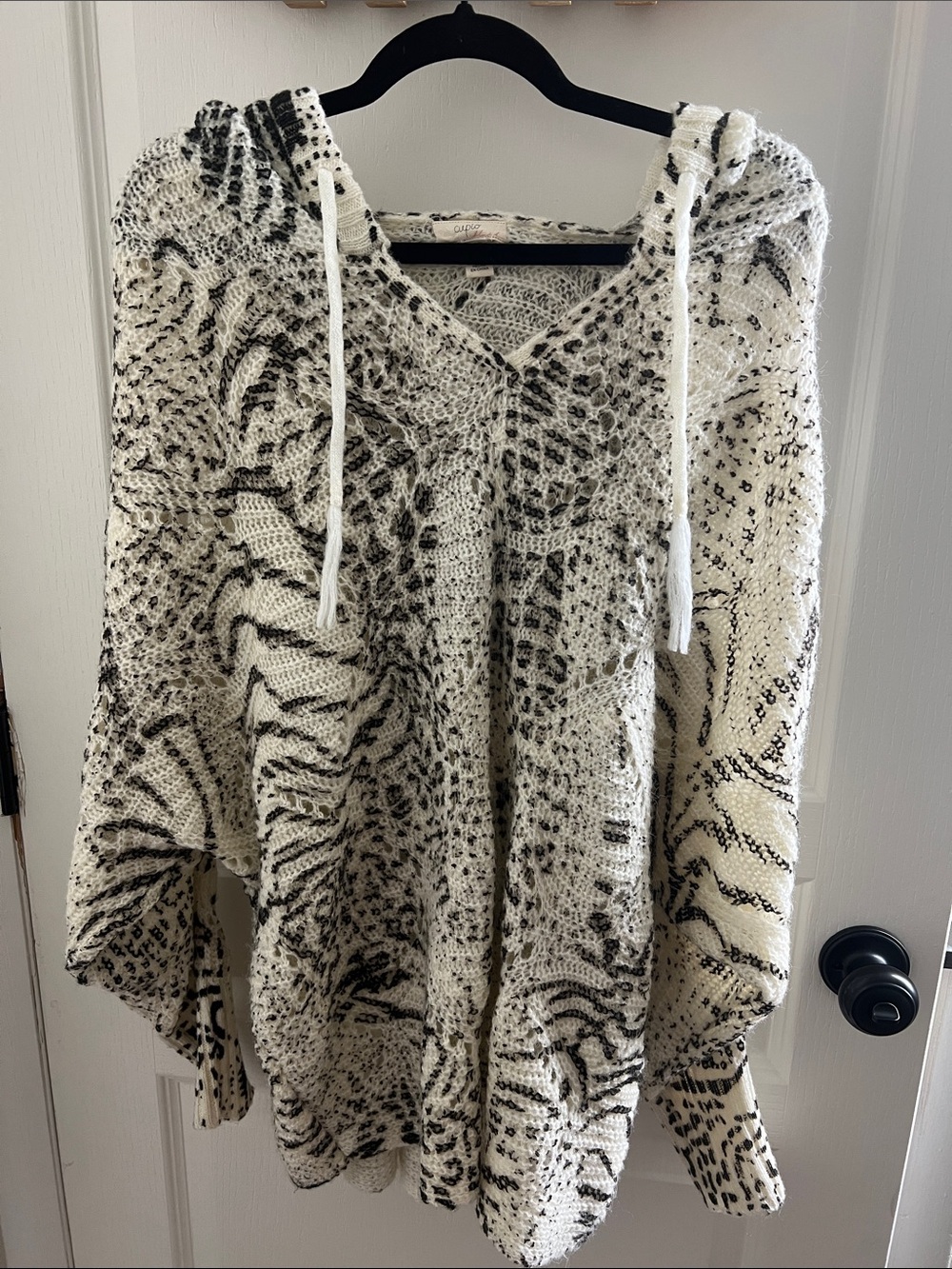 Cupid Cream and Black Animal-Print Hooded Cowl Sweater